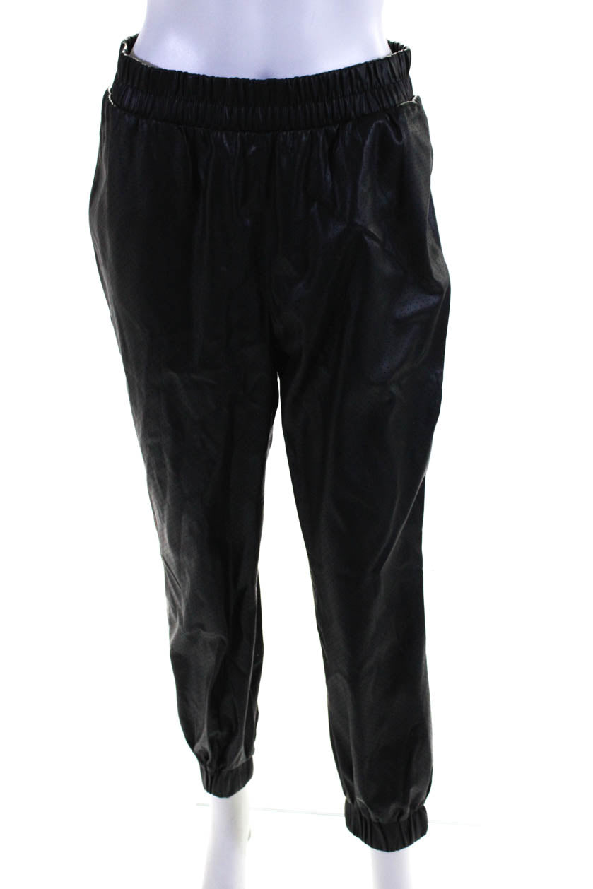 Zara Womens Faux Leather Elastic Waist Tapered Joggers Pants Black