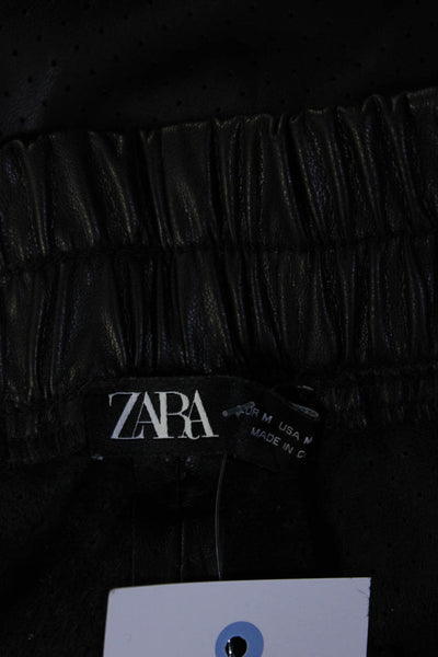 Zara Womens Faux Leather Elastic Waist Tapered Joggers Pants Black Size Medium
