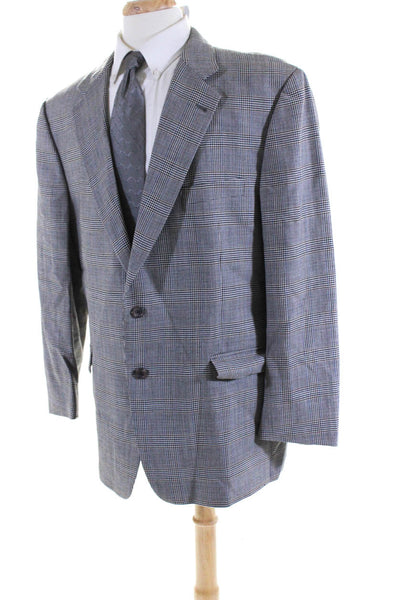 Burberry Men's Houndstooth Plaid Two Button Blazer Jacket Gray Size 48