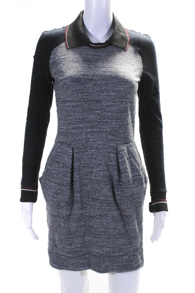 Etoile Isabel Marant Womens Long Sleeve Collared Sheath Dress Gray Black Size 2