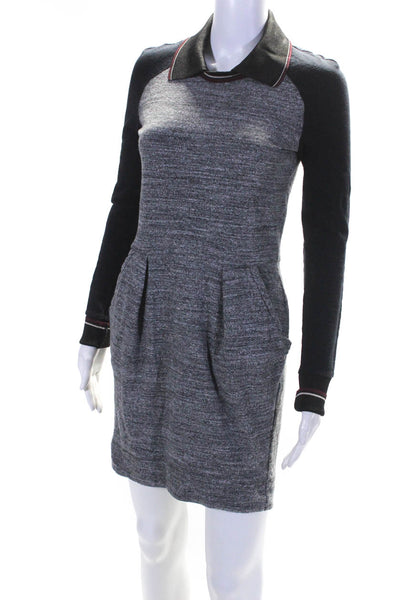 Etoile Isabel Marant Womens Long Sleeve Collared Sheath Dress Gray Black Size 2