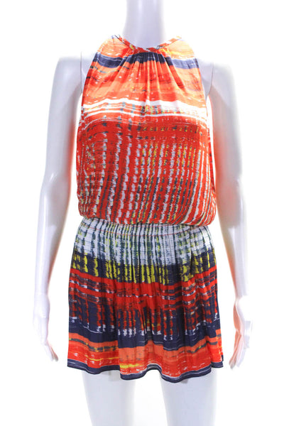 Ramy Brook Womens Sleeveless Crew Neck Abstract Dress Orange Multi Size XS