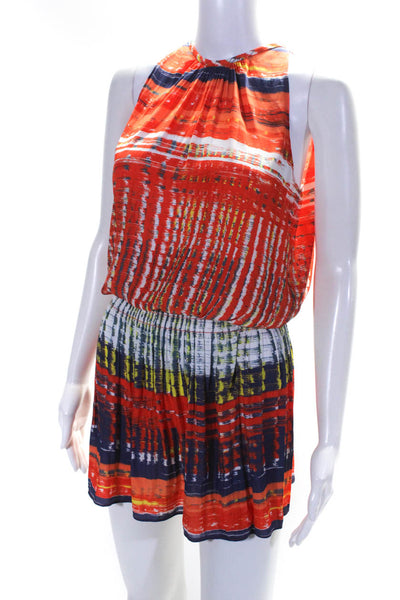 Ramy Brook Womens Sleeveless Crew Neck Abstract Dress Orange Multi Size XS