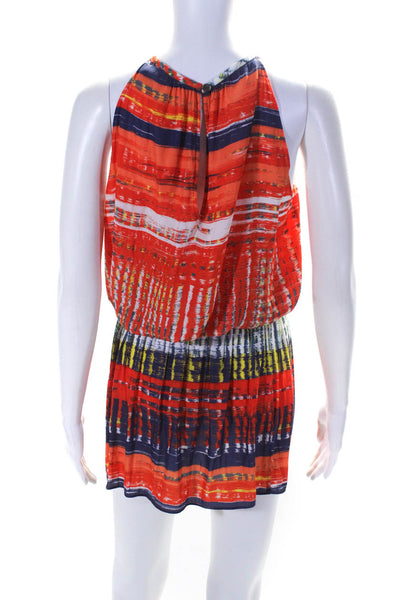 Ramy Brook Womens Sleeveless Crew Neck Abstract Dress Orange Multi Size XS