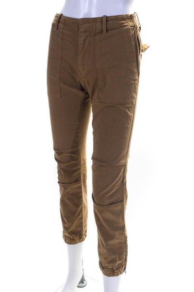 Nili Lotan Womens Mid Rise Zipper Trim Straight Leg Pants Brown Cotton Size 0