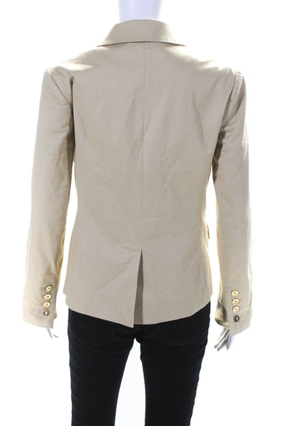 Tory Burch Womens Single Button Pointed Lapel Blazer Jacket Brown Cotton Size 2