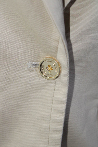 Tory Burch Womens Single Button Pointed Lapel Blazer Jacket Brown Cotton Size 2