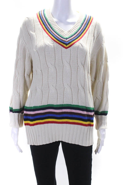 Rowing Blazers Womens Cotton Striped Cable-Knit Pullover Sweater Cream Size XS