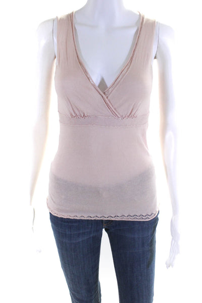 Elie Tahari Womens Sleeveless V Neck Silk Knit Top Pink Size Extra Small