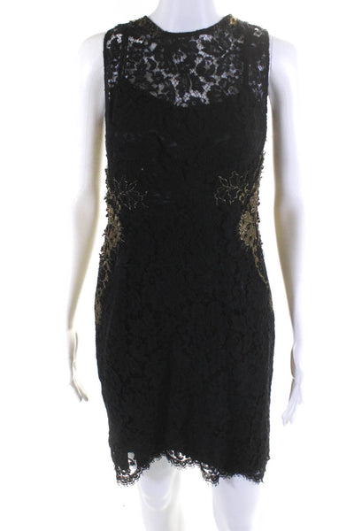 Elie Tahari Womens Back Zip Sleeveless Lace Overlay Dress Black Gold Size 4