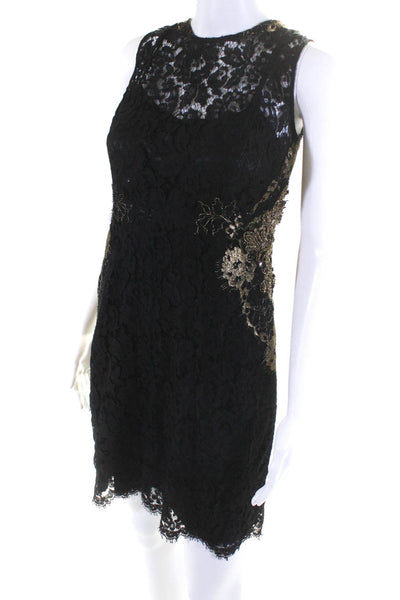 Elie Tahari Womens Back Zip Sleeveless Lace Overlay Dress Black Gold Size 4