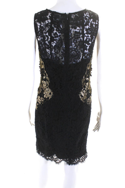 Elie Tahari Womens Back Zip Sleeveless Lace Overlay Dress Black Gold Size 4