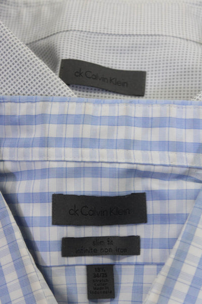 Calvin Klein Mens Plaid Geometric Dress Shirts White Blue Size 18.5 19 Lot 2