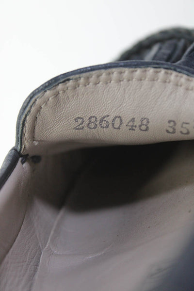 Balenciaga Paris Womens Slip On Tassel Moto Loafers Navy Blue Leather Size 35.5
