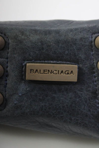Balenciaga Paris Womens Slip On Tassel Moto Loafers Navy Blue Leather Size 35.5