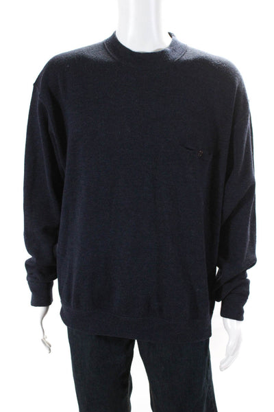 Valentino Uomo Mens Pullover Crew Neck Sweatshirt Navy Blue Wool Size Large