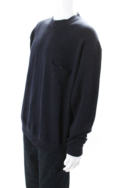 Valentino Uomo Mens Pullover Crew Neck Sweatshirt Navy Blue Wool Size Large