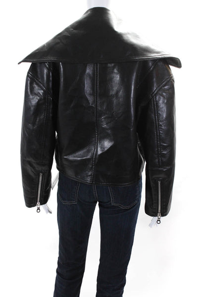 Nanushka Womens Single Button Collared Leather Motorcycle Jacket Black Size 2XS
