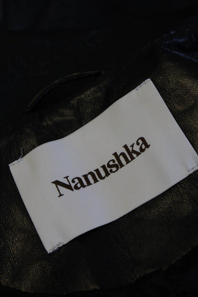 Nanushka Womens Single Button Collared Leather Motorcycle Jacket Black Size 2XS