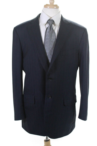 Isaia Napoli Mens Two Button Notched Lapel Pinstriped Blazer Jacket Blue IT 56