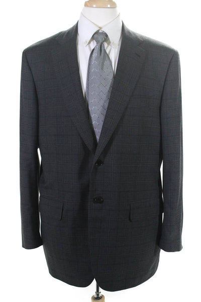 Isaia Napoli Mens Two Button Notched Lapel Plaid Blazer Jacket Gray Wool IT 56