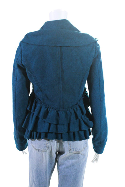 Elevenses Anthropologie Women's Double Breasted Ruffle Trim Jacket Blue Size 4