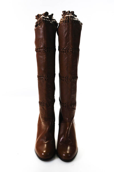 Coach Women's Leather Elasticated Knee High Boots Brown Size 5.5