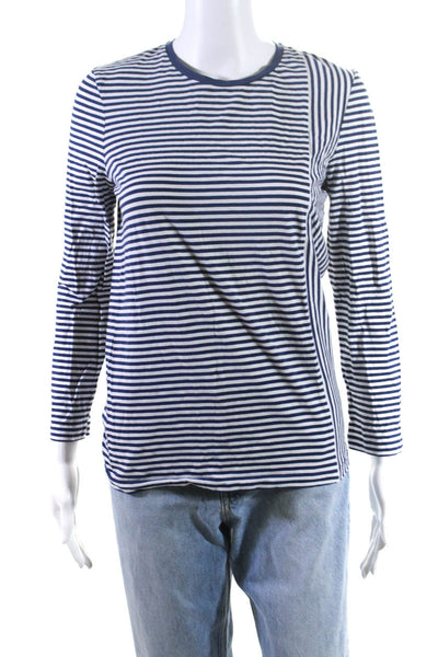 COS Womens Cotton Long Sleeve Blue Striped Pullover T-Shirt Top White Size M