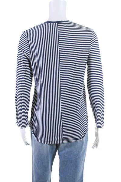 COS Womens Cotton Long Sleeve Blue Striped Pullover T-Shirt Top White Size M