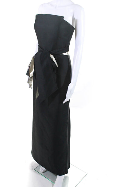 Flair by Joc Womens Silk Strapless Belted Full Length Zip Up Gown Black Size 40