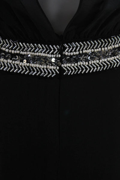 Haute Hippie Womens Sleeveless Beaded Sequin Zip Up V-Neck Jumpsuit Black Size 2