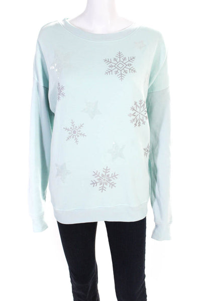 Wildfox Womens Snowflake Print Crew Neck Sweatshirt Blue Cotton Size Small