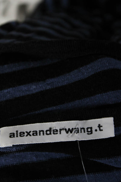 T Alexander Wang Womens Cotton Jersey Knit Striped Print Shirt Blue Black Size S