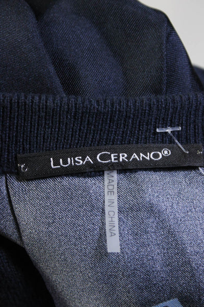 Luisa Cerano Womens Wool Patchwork Pleat Graphic Print Blouse Navy Size 6