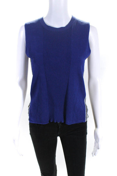 Autumn Cashmere Womens Striped Sleeveless Textured Rib Pullover Top Blue Size S