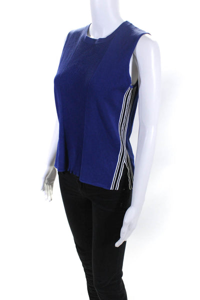 Autumn Cashmere Womens Striped Sleeveless Textured Rib Pullover Top Blue Size S