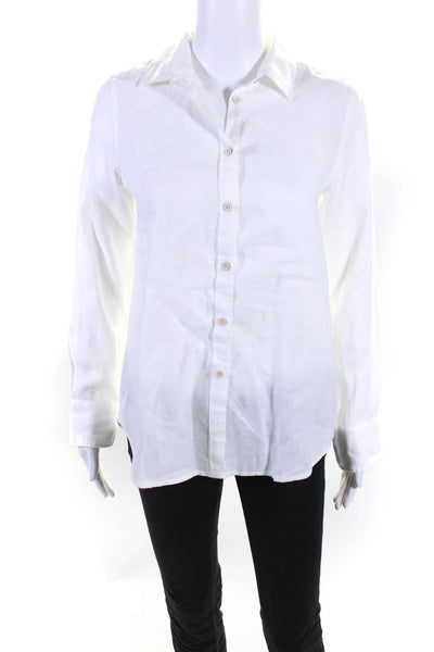 Faherty Womens Linen Buttoned-Up Collared Long Sleeve Top White Size XS