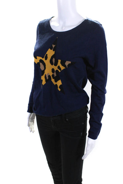 Metric Womens Graphic Animal Print Long Sleeve Round Neck Sweater Blue Size S