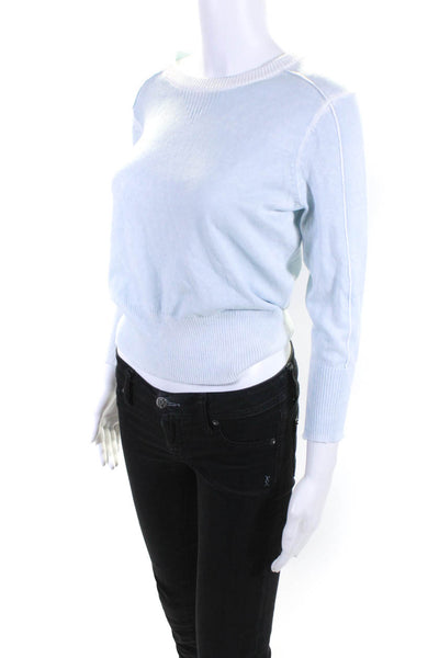 Blanc Noir Womens Cotton Darted Striped Textured Long Sleeve Sweater Blue Size S