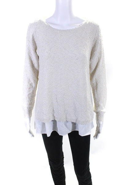 Club Monaco Womens Layered Long Sleeve Textured Knit Blouse Top Off White Size S