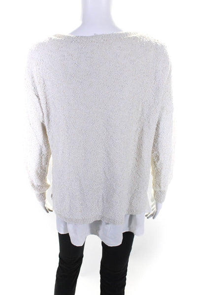 Club Monaco Womens Layered Long Sleeve Textured Knit Blouse Top Off White Size S