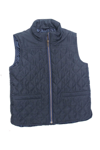 Crewcuts Girls Sleeveless Quilted High Neck Full Zip Up Vest Navy Blue Size 6-7