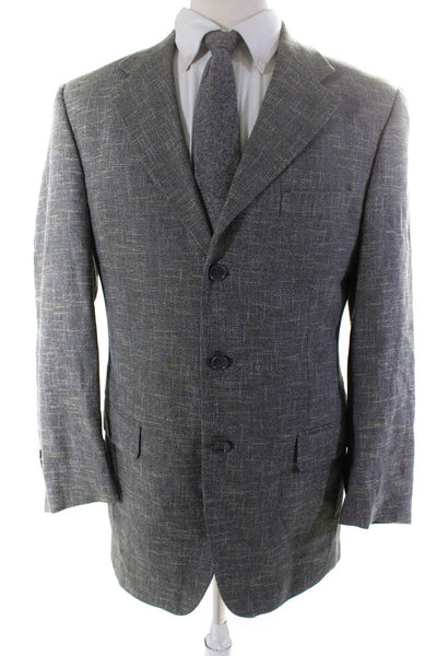 Chiavari Mens Cotton + Wool V-Neck Three Button Suit Jacket Gray Size 40R