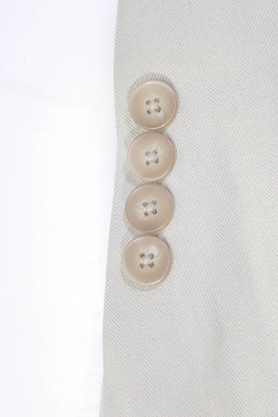 Oscar de la Renta Mens Silk Notch Collar Three Button Suit Jacket Beig Size 42R