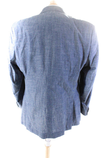 Michael Michael Kors Mens Cotton V-Neck Two Button Suit Jacket Blue Size 44R