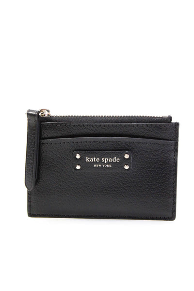 Kate Spade New York Womens Leather Card Holder Slim Zip Coin Wallet Black Small