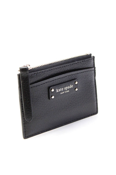 Kate Spade New York Womens Leather Card Holder Slim Zip Coin Wallet Black Small