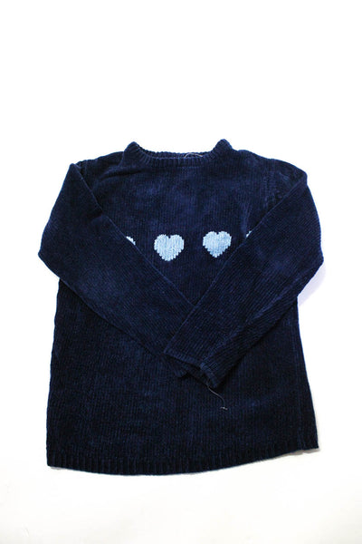 Fraise Girls Knit Long Sleeve Heart Print Crewneck Sweater Navy Blue Size 10-12