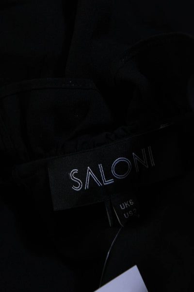 Saloni Womens Long Sleeve Ruffled Crew Neck Silk Shirt Top Black Size 2