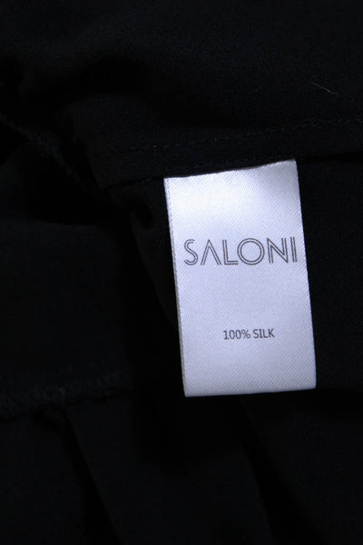 Saloni Womens Long Sleeve Ruffled Crew Neck Silk Shirt Top Black Size 2